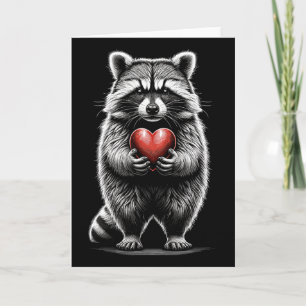 Carte Raton laveur tenant un cœur Saint-Valentin Mignon