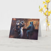 Carte Raton laveurs buvant dans un bar qui parlent de ch (Fleur jaune)