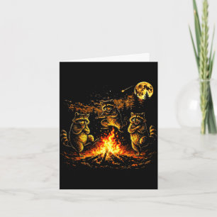 Carte Raton laveurs dansants feu de camp forêt lune drôl