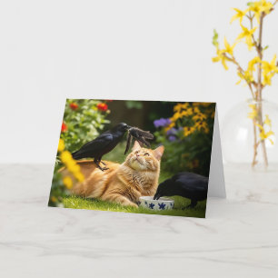 Carte Ravens Jouer Avec Plumes de chat Amis