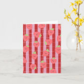 Carte rayée rose et rouge, avec des fraises (Fleur jaune)