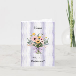 Carte Rayure violette + Demoiselle d'honneur Bouquet de