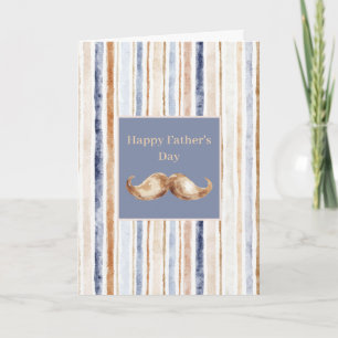 Carte Rayures Bleu Marine Marron Barbe Papa Fête des Pèr