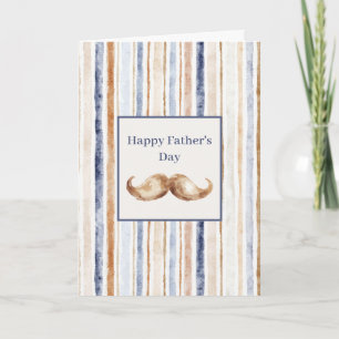 Carte Rayures Bleu Marron Crème Moustache Fête des Pères