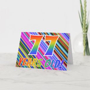 Carte Rayures Colorées + Motif Arc-en-Ciel "77 ans !"