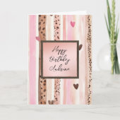 Carte Rayures d'animal léopard rose coeurs fard à joues (Devant)