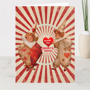 Carte Rayures et Clowns Vintage avec Cœur de Remerciemen