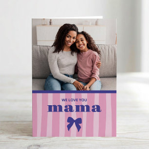 Carte Rayures roses avec photo et nœud chic pour la fête