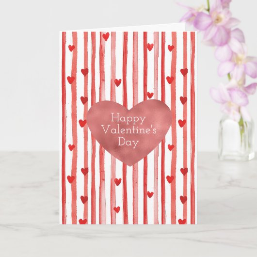 Carte Rayures rouges et coeurs pour la Saint-Valentin (Orchidée)
