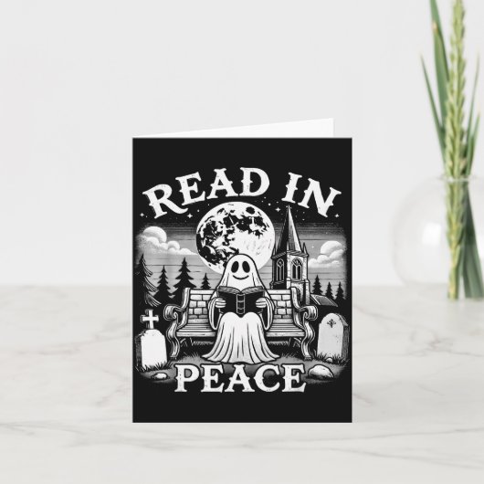Carte Read In Peace Ghost Reading Books Funny Halloween (Devant)
