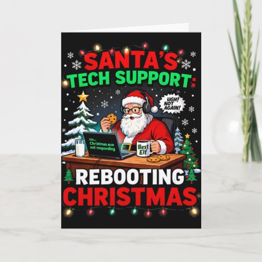Carte Rebooting Funny Santa's Tech Support Christmas Com (Devant)