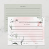 CARTE RECEPE Aquarelle bleu rose Rose sauvage (Devant / Derrière)