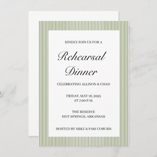 Carte Réception de la répétition moderne verte Invitatio (Devant / Derrière)