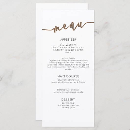 CARTE RÉCEPTION DE MARIAGE|MENU| DÎNER PARTIE (Devant / Derrière)