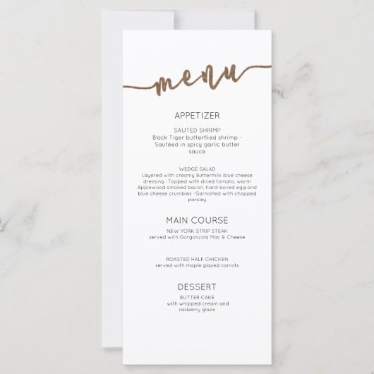 CARTE RÉCEPTION DE MARIAGE|MENU| DÎNER PARTIE (Devant)