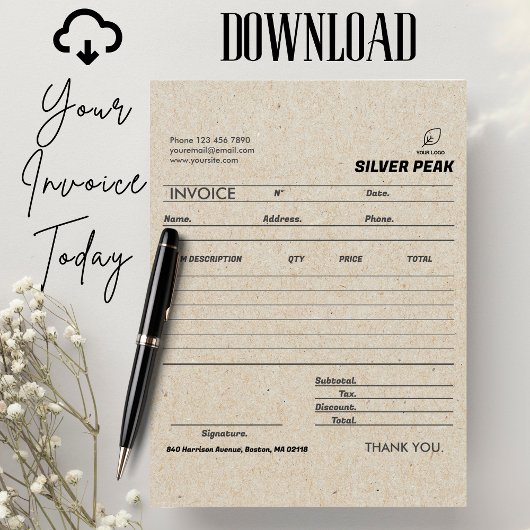 Carte Réception de vente de facture Grey Kraft Petite en