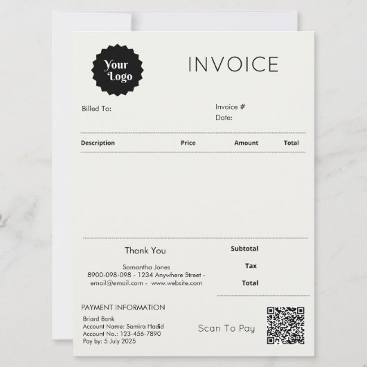 Carte Réception de vente de facture minimale Petite entr (Devant)