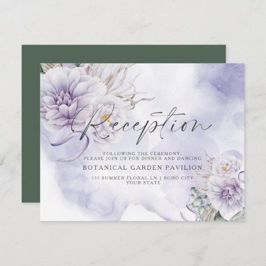 Carte Réception en aquarelle florale de BOHO Very Peri (Devant / Derrière)