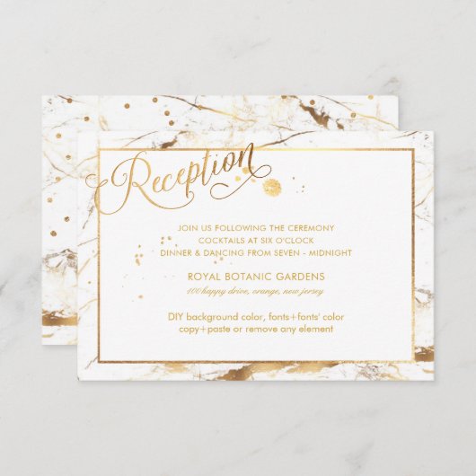 Carte Réception en marbre PixDezines Faux Gold Veins (Devant / Derrière)