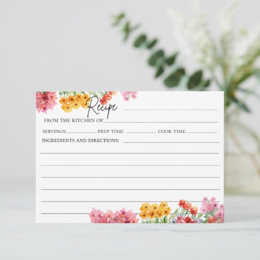 Carte Recette Aquarelle Colorée Fleurs Roses (Debout devant)