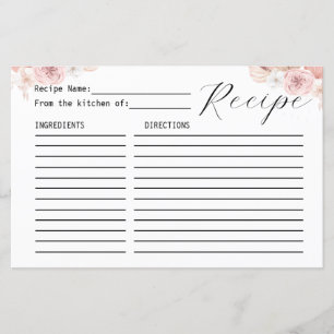 Carte Recette Boho Rose Blanc & Gris Florals Boho