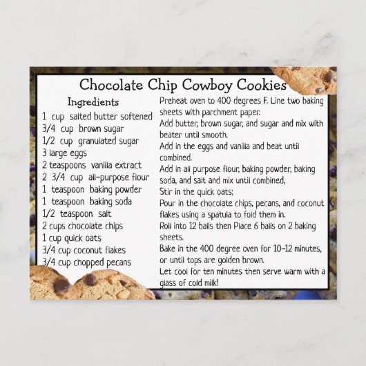 Carte Recette Chip Chocolat Cookies Cookies (Devant)