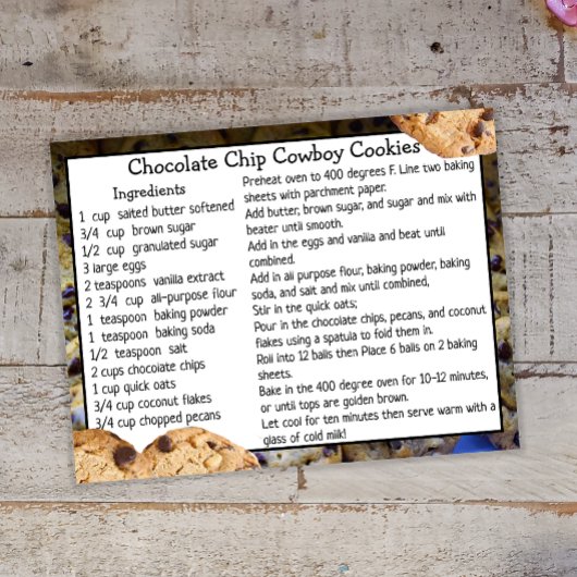 Carte Recette Chip Chocolat Cookies Cookies