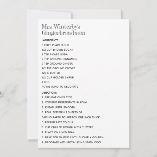 Carte Recette de biscuits de Noël (Dos)