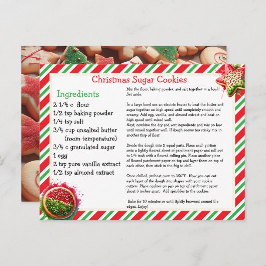 Carte Recette de biscuits de sucre de Noël (Devant / Derrière)