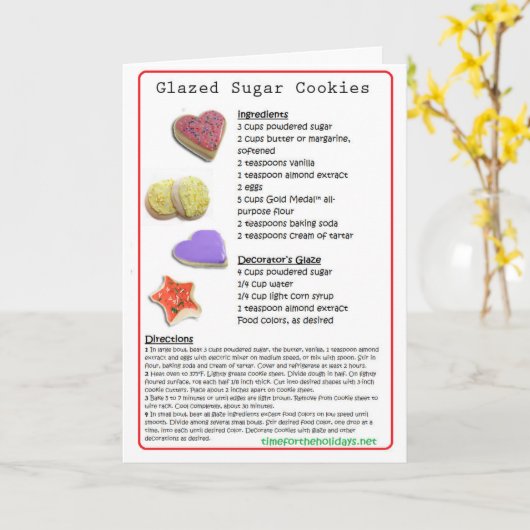Carte Recette de biscuits de sucre glacé (Fleur jaune)