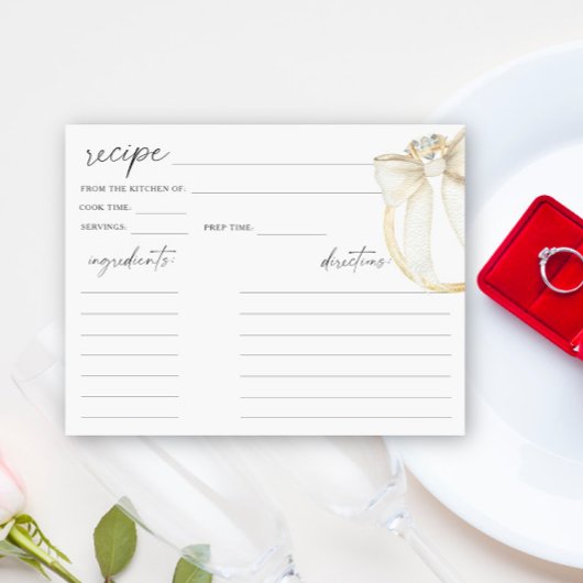 Carte Recette de douche nuptiale Diamond Ring et Bow