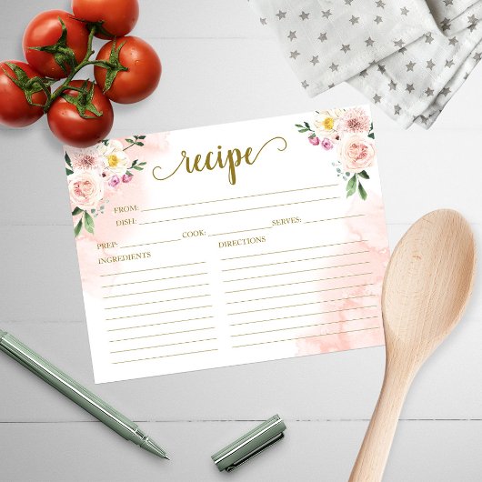 Carte Recette de Fête des mariées d'or florale rose