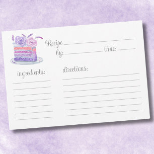 Carte Recette de gâteau lavande rose aquarelle