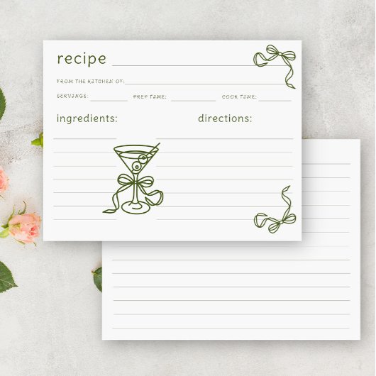 Carte recette de mariage martini dessinée à la main