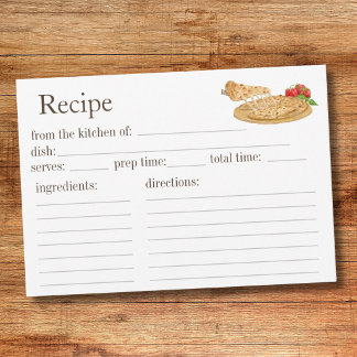 Carte Recette de pizza au fromage à l'aquarelle
