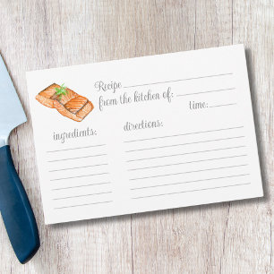 Carte Recette de saumon grillé à l'aquarelle