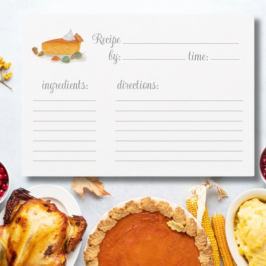 Carte Recette de tarte au potiron à l'aquarelle