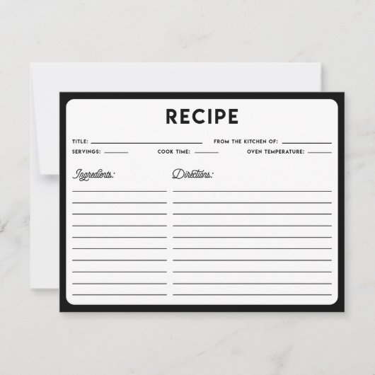 Carte Recette de typographie moderne noir et blanc (Devant)