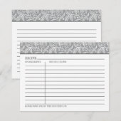 Carte Recette élégante de dentelle florale grise et blan (Devant / Derrière)