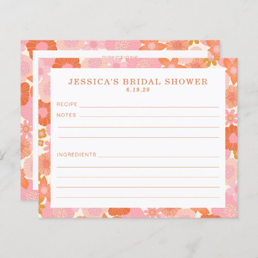 Carte Recette Fête des mariées aux fleurs orange r (Devant / Derrière)