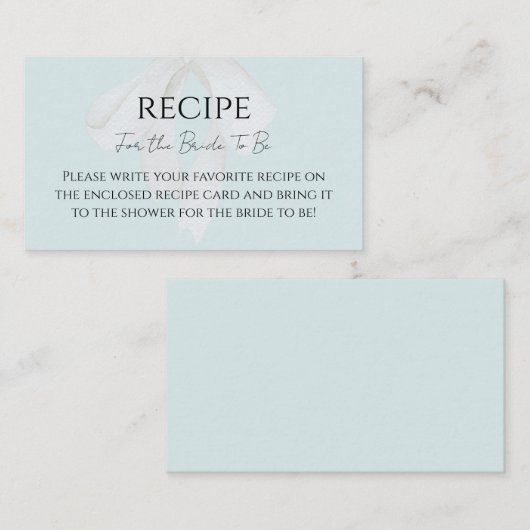 Carte Recette Fête des mariées bleu turquoise Bow (Devant / Derrière)