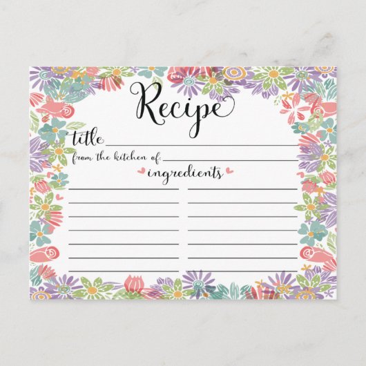 Carte Recette Fête des mariées Cadre Floral Cute (Devant)