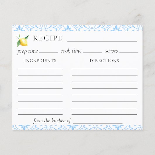 Carte Recette Fête des mariées Citron Carrelage Mé (Devant)