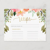 Carte Recette Fête des mariées de script et de fleurs d' (Devant)