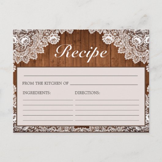 Carte Recette Fête des mariées en bois rustique et (Devant)