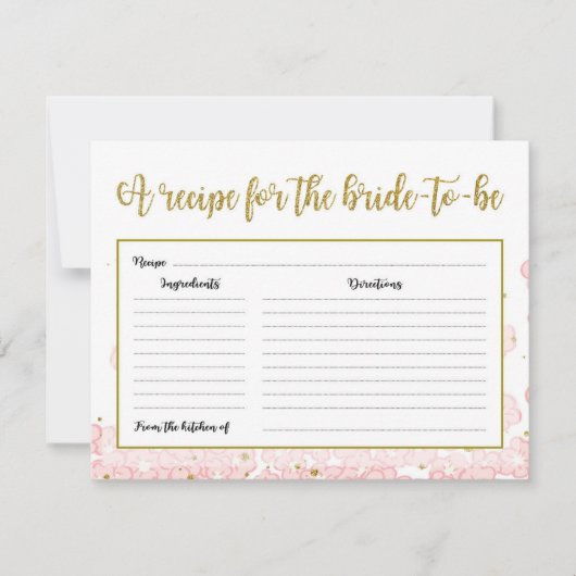 Carte Recette Fête des mariées | Floral rose et or (Devant)