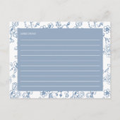Carte Recette Fête des mariées Florale Bleue (Dos)