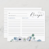 Carte Recette Fête des mariées Florale Bleue (Devant / Derrière)