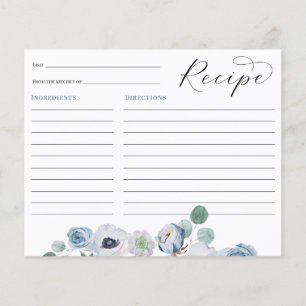 Carte Recette Fête des mariées Florale Bleue