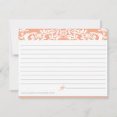 Carte Recette Fête des mariées Orange Damask (Dos)